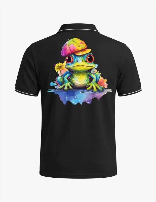 Black_Cotton_Blend_Regular_Fit_Frog_Mushroom_Graphic_Polo_T-Shirt_For_Unisex