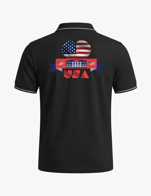 Black_Cotton_Blend_Casual_USA_Printed_Polo_T-Shirt_For_Unisex