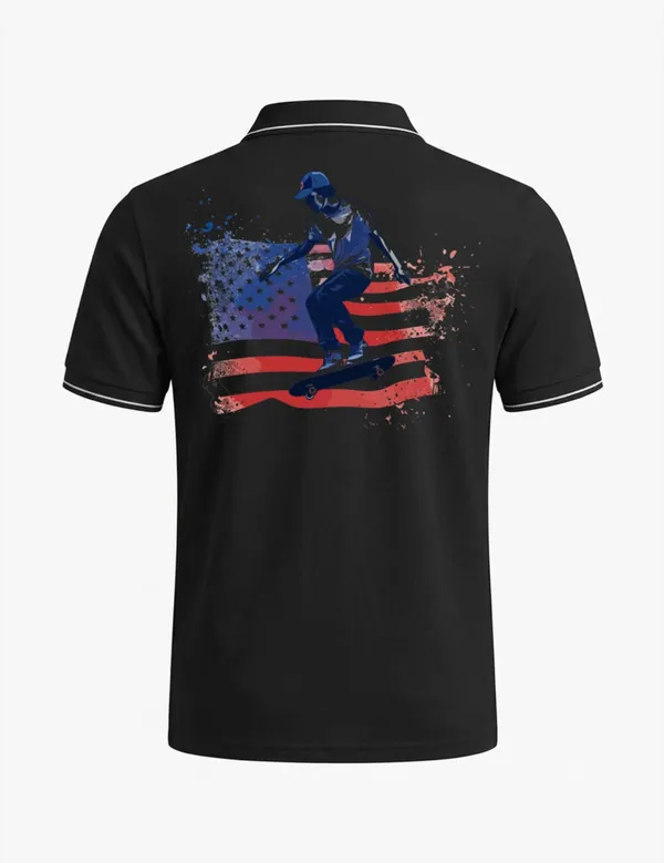 Black_Cotton_Blend_Casual_Skateboarder_Graphic_Polo_T-Shirt_For_Unisex