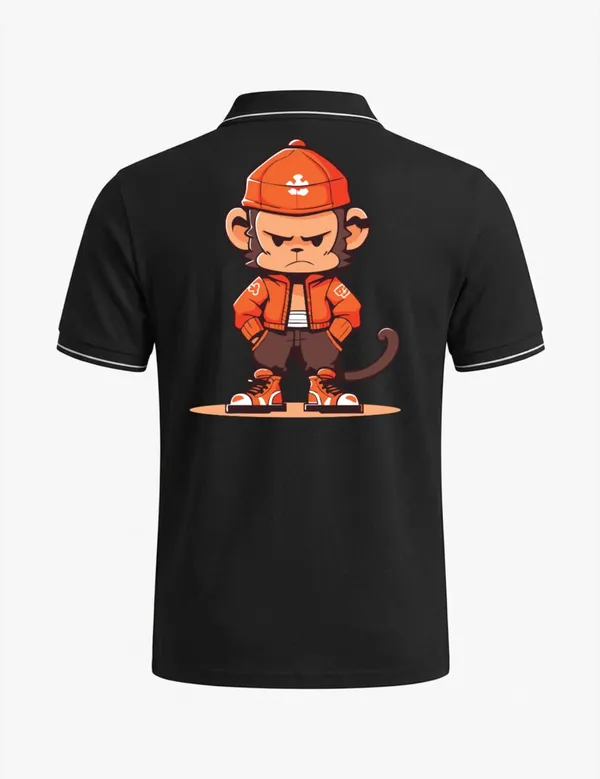 Black_Cotton_Blend_Cartoon_Print_Polo_T-Shirt_For_Unisex
