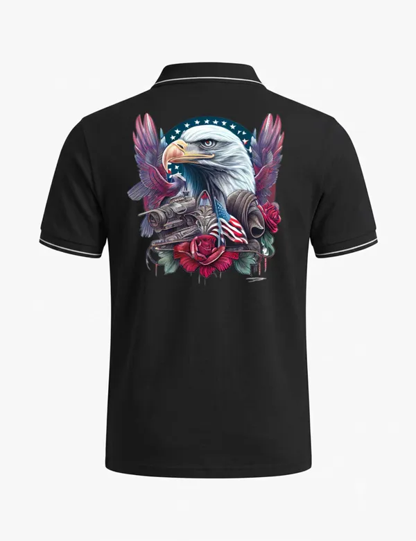 Black_Cotton_Blend_Eagle_Rose_Graphic_Polo_T-Shirt_For_Unisex