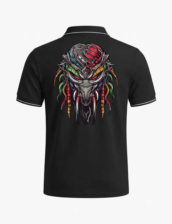 Black_Cotton_Blend_Warrior_Graphic_Polo_T-Shirt_For_Unisex