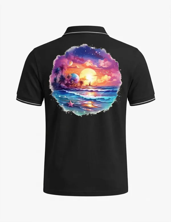 Black_Cotton_Blend_Relaxed_Fit_Sunset_Beach_Graphic_Polo_T-Shirt_For_Unisex