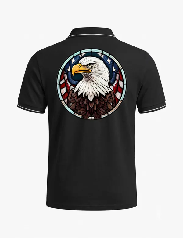 Black_Cotton-Polyester_Regular_Fit_Eagle_Stained-Glass_Polo_T-Shirt_For_Unisex