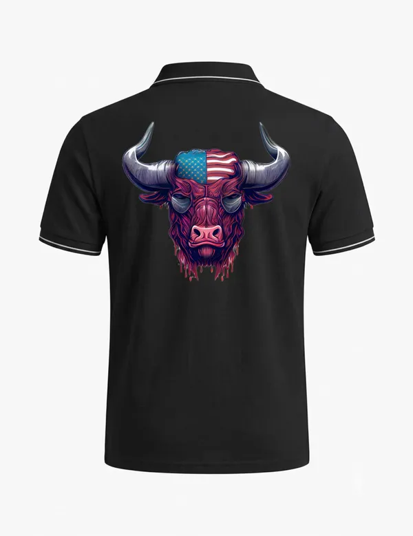 Black_Cotton-Polyester_Regular_Fit_Bull_Graphic_Polo_T-Shirt_For_Unisex