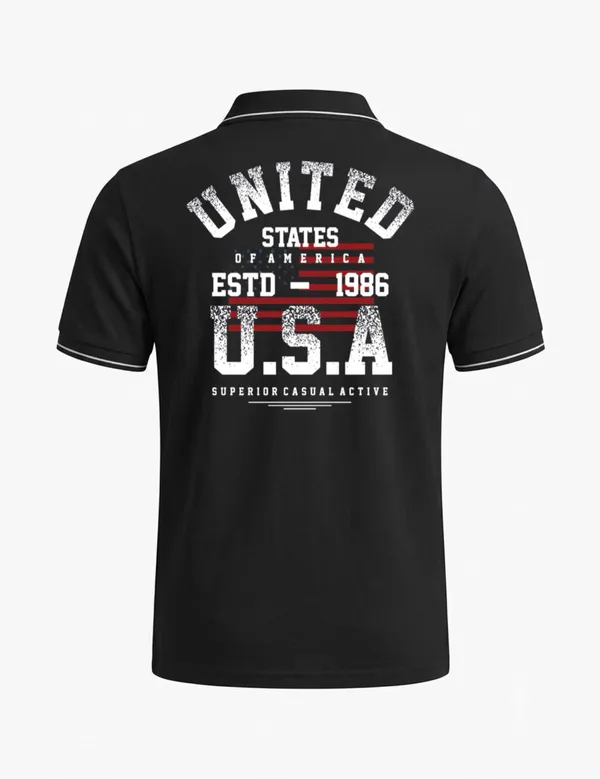 Black_Cotton_Blend_Casual_Graphic_Polo_T-Shirt_For_Unisex