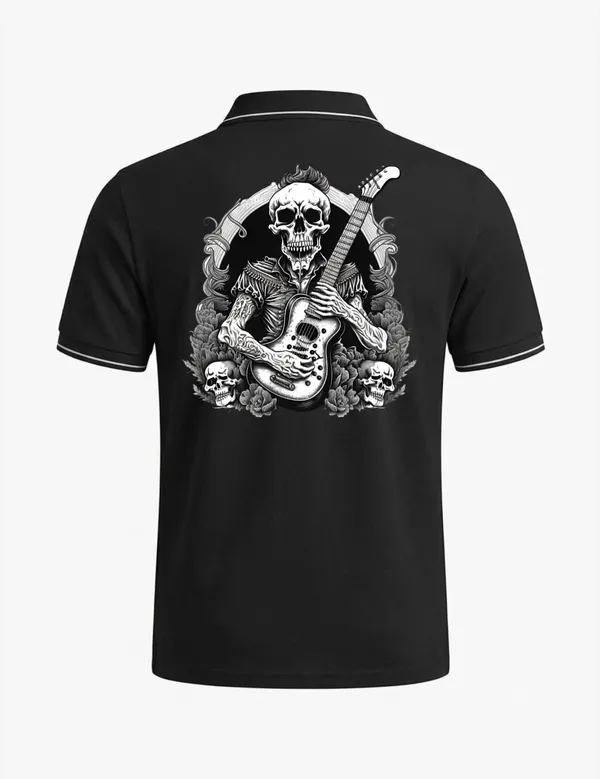Black_Cotton-Polyester_Skull_Guitarist_Graphic_Polo_T-Shirt_For_Unisex