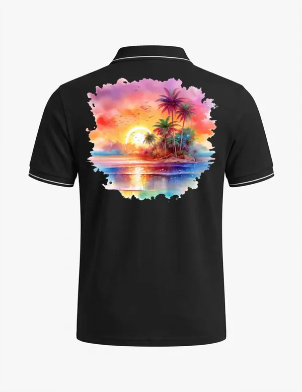 Black_Cotton_Blend_Tropical_Print_Polo_T-Shirt_For_Unisex