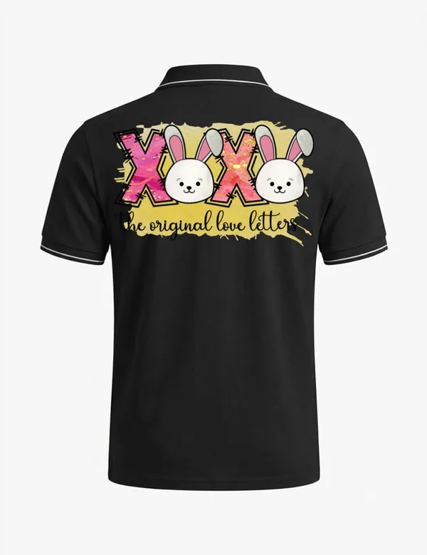 Black_Cotton_Blend_Bunny_Graphic_Polo_T-Shirt_For_Unisex
