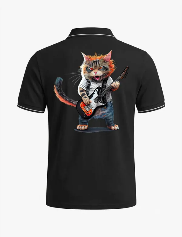 Black_Cotton-Polyester_Cat_Guitarist_Graphic_Polo_T-Shirt_For_Unisex