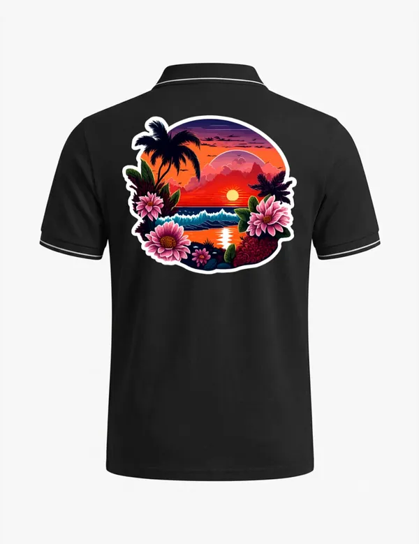 Black_Cotton_Blend_Regular_Fit_Floral_Sunset_Graphic_Polo_T-Shirt_For_Unisex