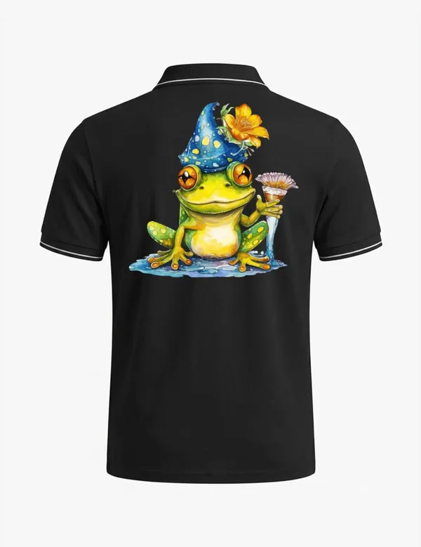 Black_Cotton_Blend_Casual_Frog_Graphic_Polo_T-Shirt_For_Unisex