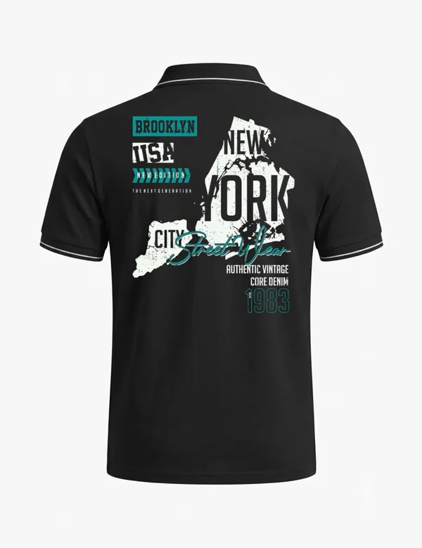 Black_Cotton_Blend_New_York_Print_Polo_T-Shirt_For_Unisex