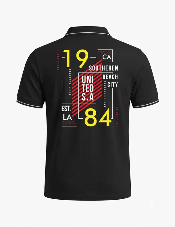 Black_Cotton_Blend_Graphic_Print_Polo_T-Shirt_For_Unisex