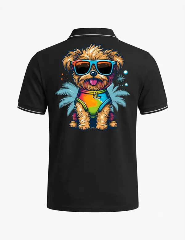 Black_Cotton_Blend_Tropical_Dog_Graphic_Polo_T-Shirt_For_Unisex
