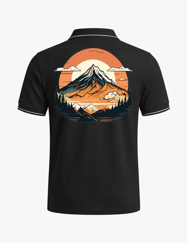 Black_Cotton_Blend_Mountain_Sunset_Graphic_Polo_T-Shirt_For_Unisex