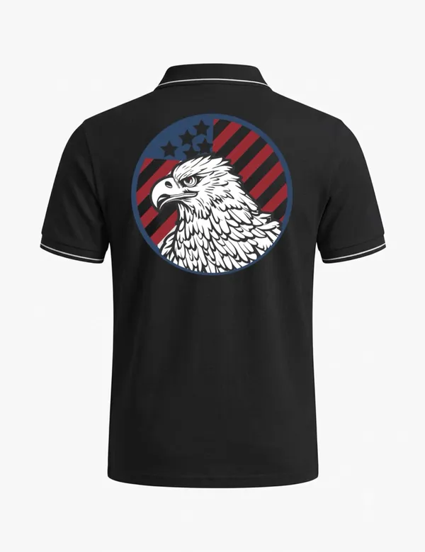 Black_Cotton_Blend_Eagle_Print_Polo_T-Shirt_For_Unisex
