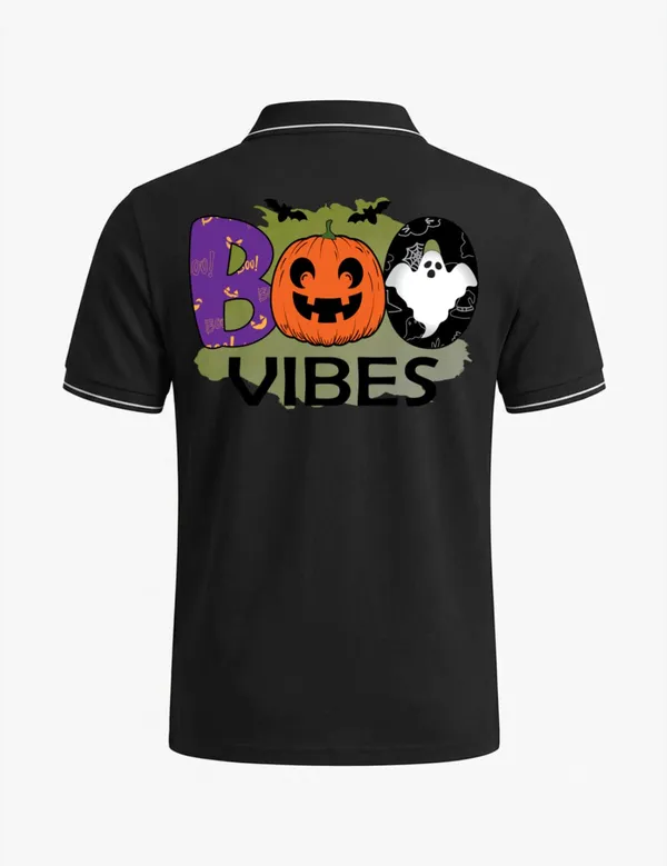 Black_Cotton_Blend_Halloween_Graphic_Print_Polo_T-Shirt_For_Unisex