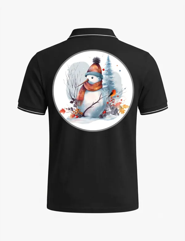 Black_Cotton_Blend_Snowman_Print_Polo_T-Shirt_For_Unisex