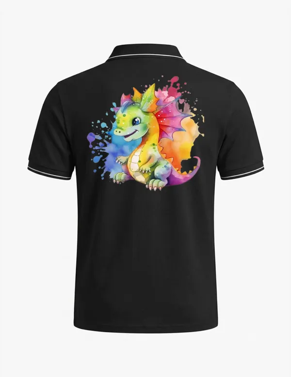 Black_Cotton_Blend_Dragon_Artwork_Polo_T-Shirt_For_Unisex