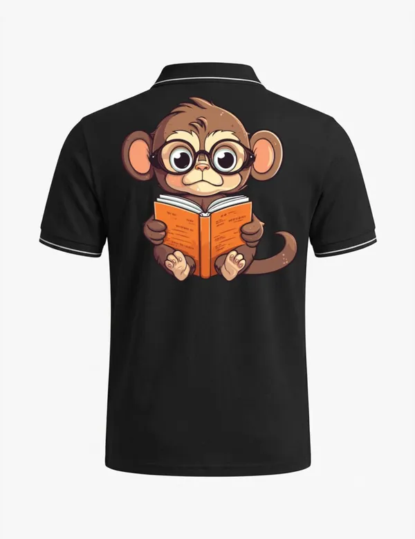 Black_Cotton_Blend_Monkey_Graphic_Polo_T-Shirt_For_Unisex