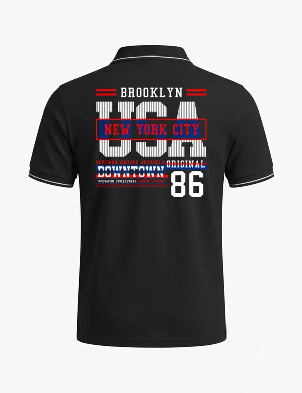 Black_Cotton_Blend_Brooklyn_Graphic_Polo_T-Shirt_For_Unisex