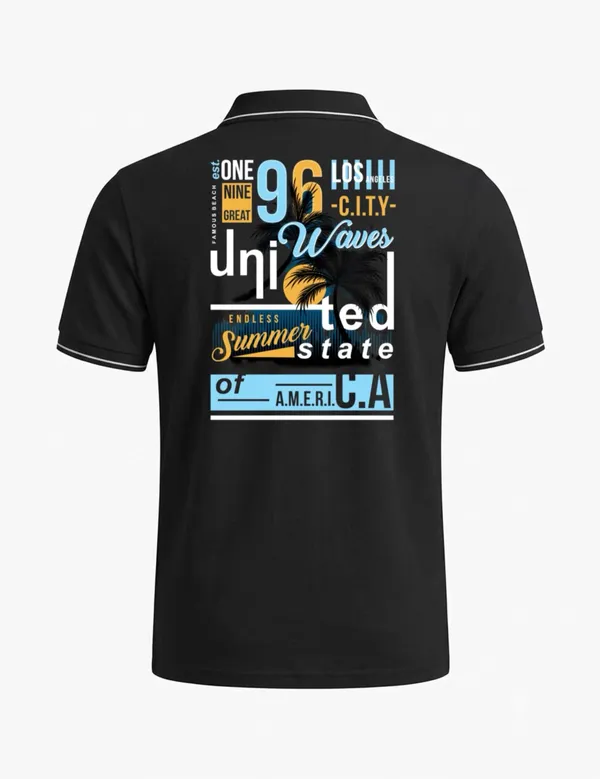 Black_Cotton_Blend_Casual_Palm_Graphic_Polo_T-Shirt_For_Unisex