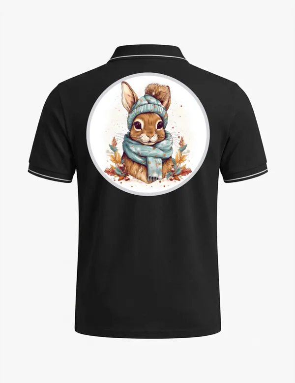 Black_Cotton_Blend_Rabbit_Illustration_Polo_T-Shirt_For_Unisex