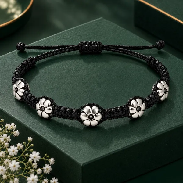 Black_Cord_Floral_Charm_Anklet_For_Men_And_Women