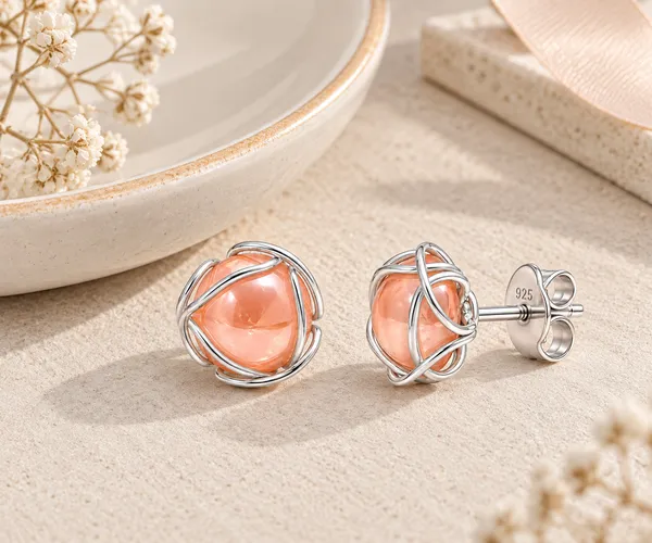 Peach_Stone_Silver_Stud_Earrings_for_Women