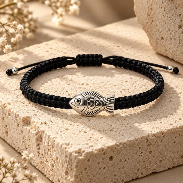 Black_Braided_Fish_Charm_Bracelet_for_Unisex