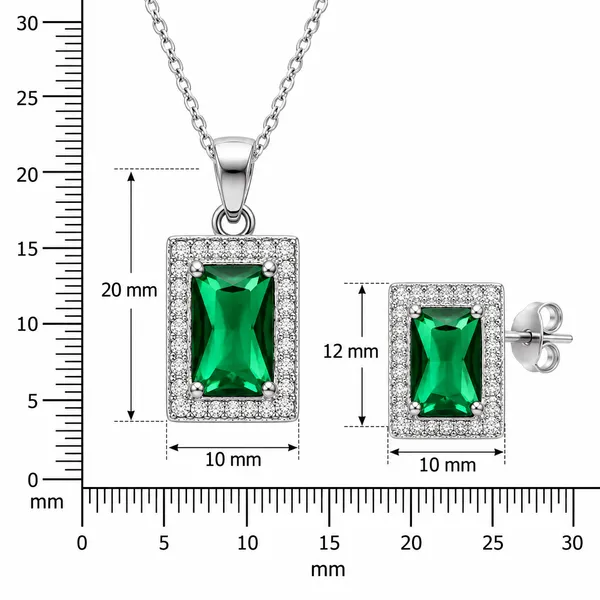 Silver_Tone_Green_Stone_Necklace_And_Earrings_Set_for_Women