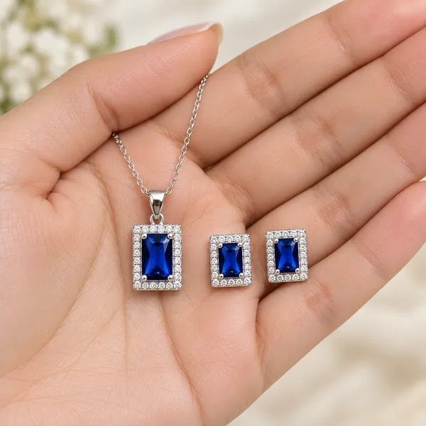 Silver_Tone_Blue_Stone_Necklace_And_Earring_Set_for_Women