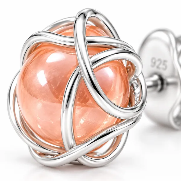 Peach_Stone_Silver_Stud_Earrings_for_Women