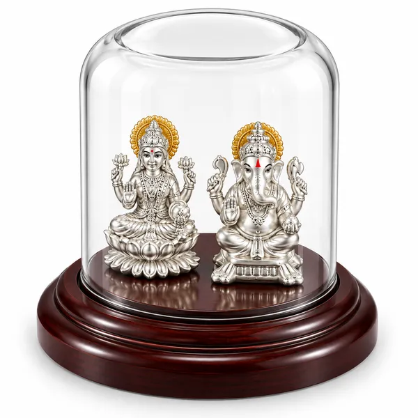 Silver_Tone_Traditional_Lakshmi_Ganesh_Idol_Set_With_Glass_Dome