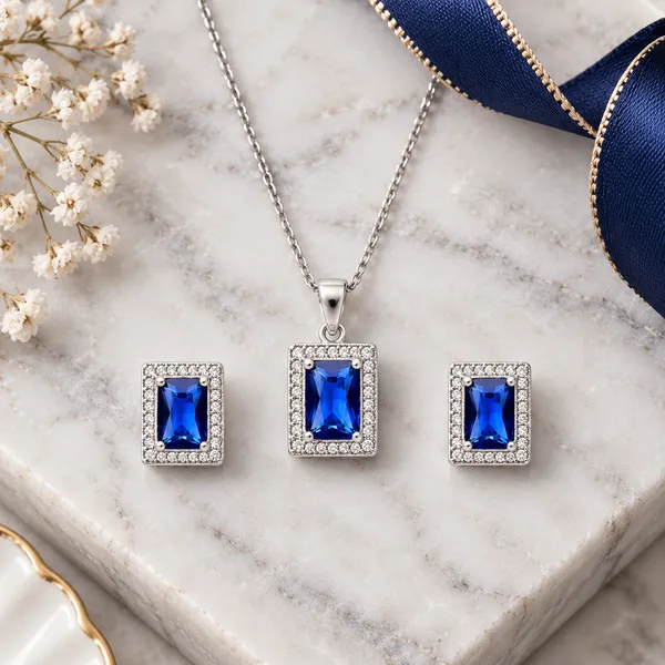 Silver_Tone_Blue_Stone_Necklace_And_Earring_Set_for_Women