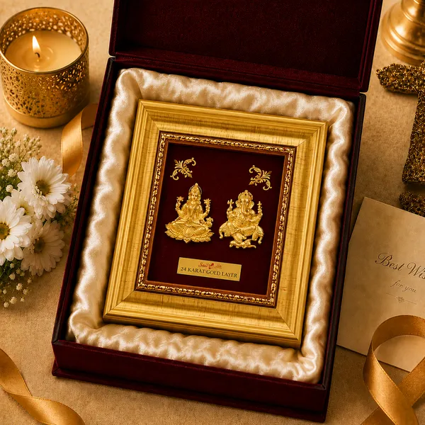 Gold_Layer_Traditional_Lakshmi_Ganesha_Framed_Idol_Set