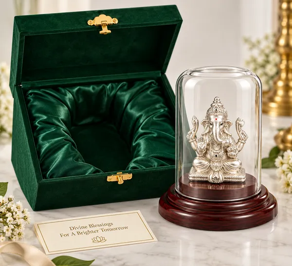 Silver_Tone_Religious_Ganesha_Idol_With_Glass_Dome