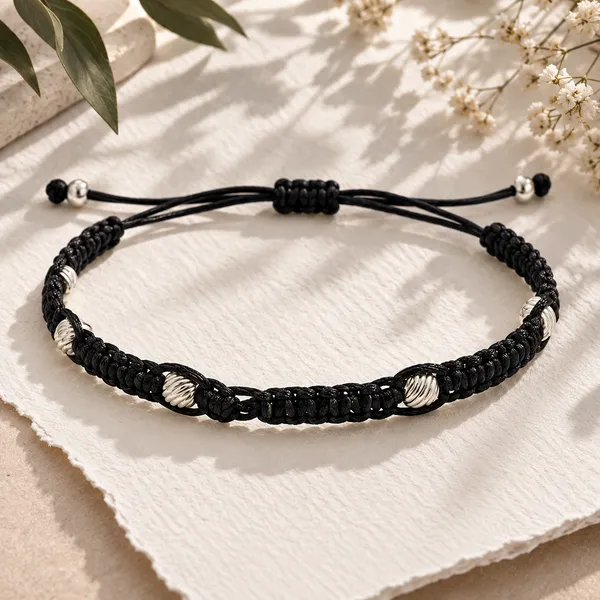 Black_Braided_Cord_Beaded_Bracelet_For_Unisex