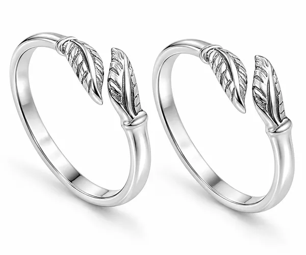 Silver_Tone_Leaf_Design_Ring_Pair_for_Women