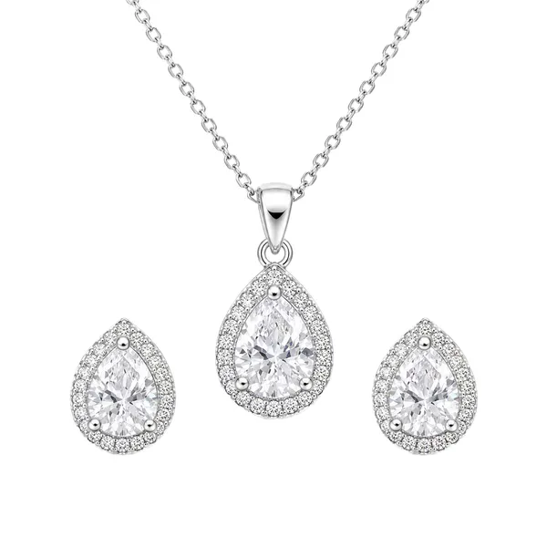 Silver_Tone_Teardrop_Pendant_Necklace_And_Earrings_Set_for_Women