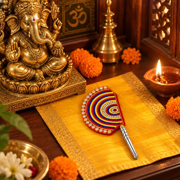 Multicolour_Beaded_Pooja_Hand_Fan_With_Metal_Handle