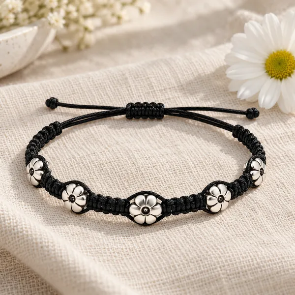 Black_Cord_Floral_Charm_Anklet_For_Men_And_Women