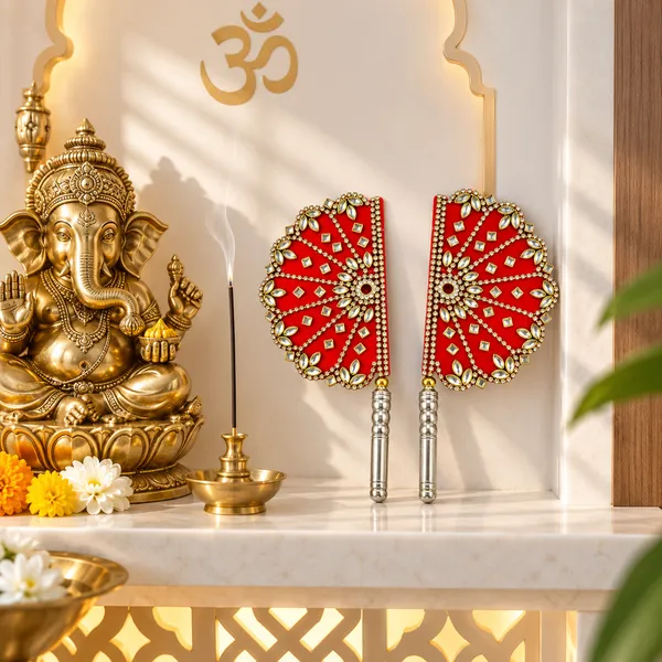 Red_Embellished_Pooja_Chawar_Hand_Fan_Set