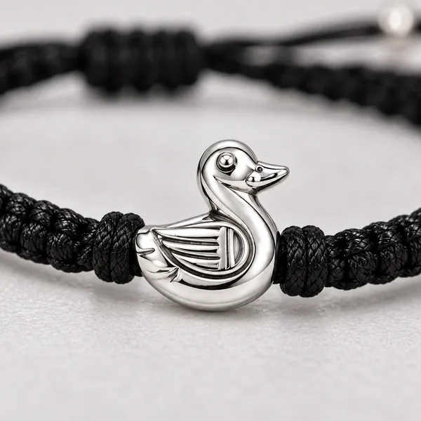 Black_Braided_Adjustable_Duck_Charm_Bracelet_For_Unisex