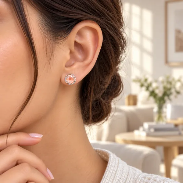 Peach_Stone_Silver_Stud_Earrings_for_Women