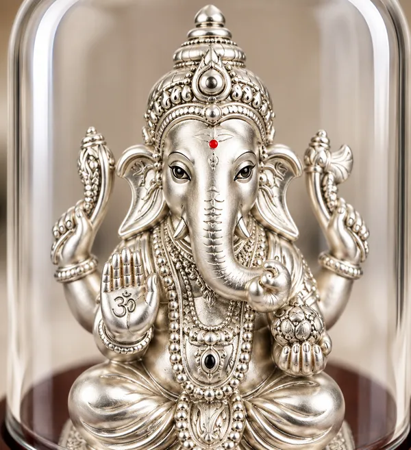 Silver_Tone_Religious_Ganesha_Idol_With_Glass_Dome