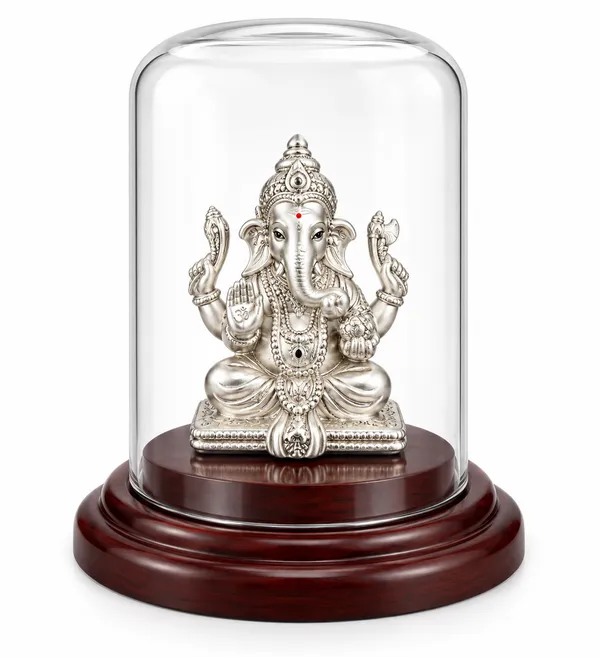 Silver_Tone_Religious_Ganesha_Idol_With_Glass_Dome