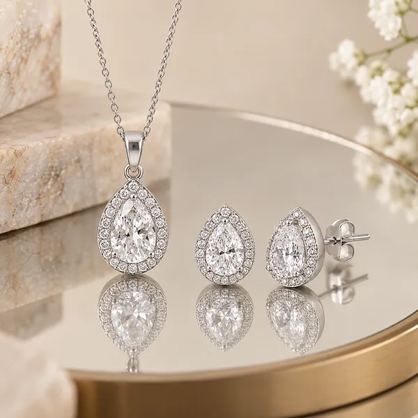 Silver_Tone_Teardrop_Pendant_Necklace_And_Earrings_Set_for_Women