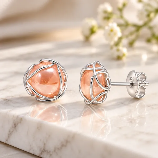 Peach_Stone_Silver_Stud_Earrings_for_Women